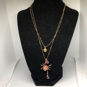 Pink rhinestone gold spider necklace Betsy Johnson
